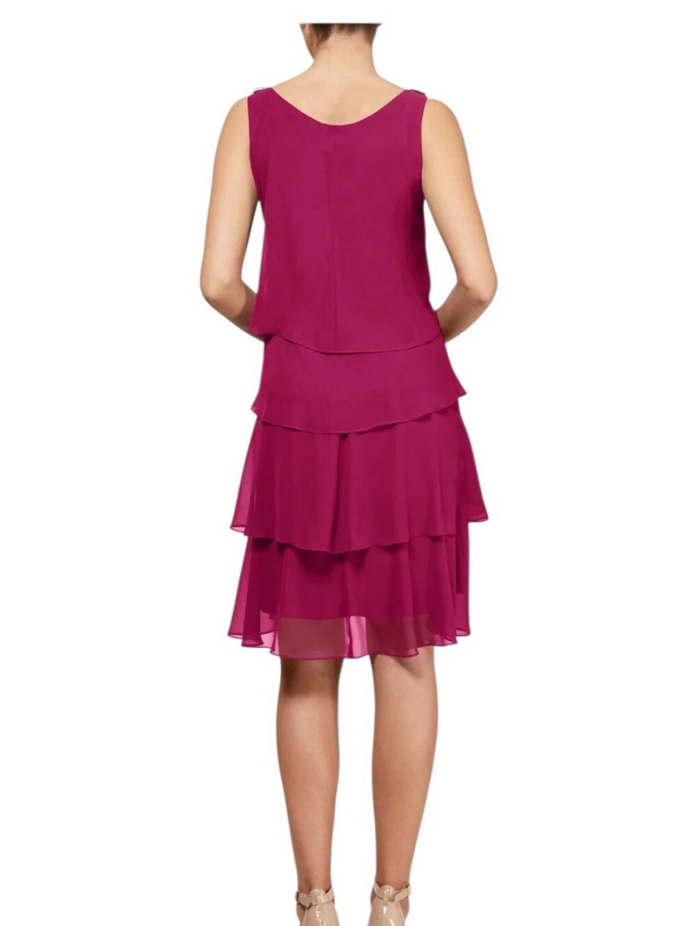 SLNY Raspberry Layered Ruffle Chiffon Sleeveless Dress - Picture 2 of 8